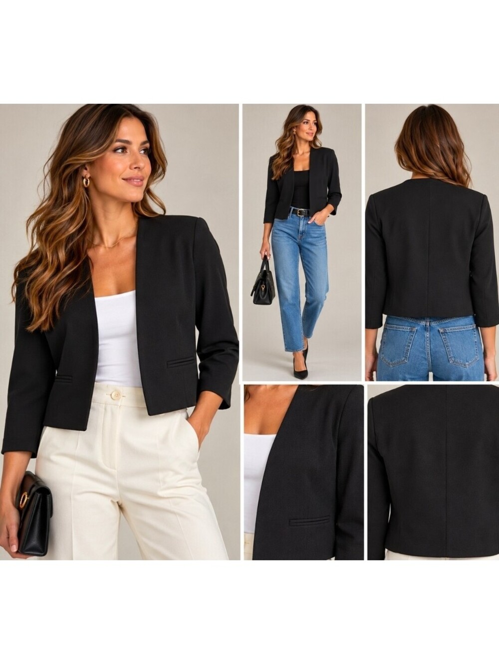 Philosophy Republic Clothing Petite PS Black Open Front Cropped Blazer Jacket